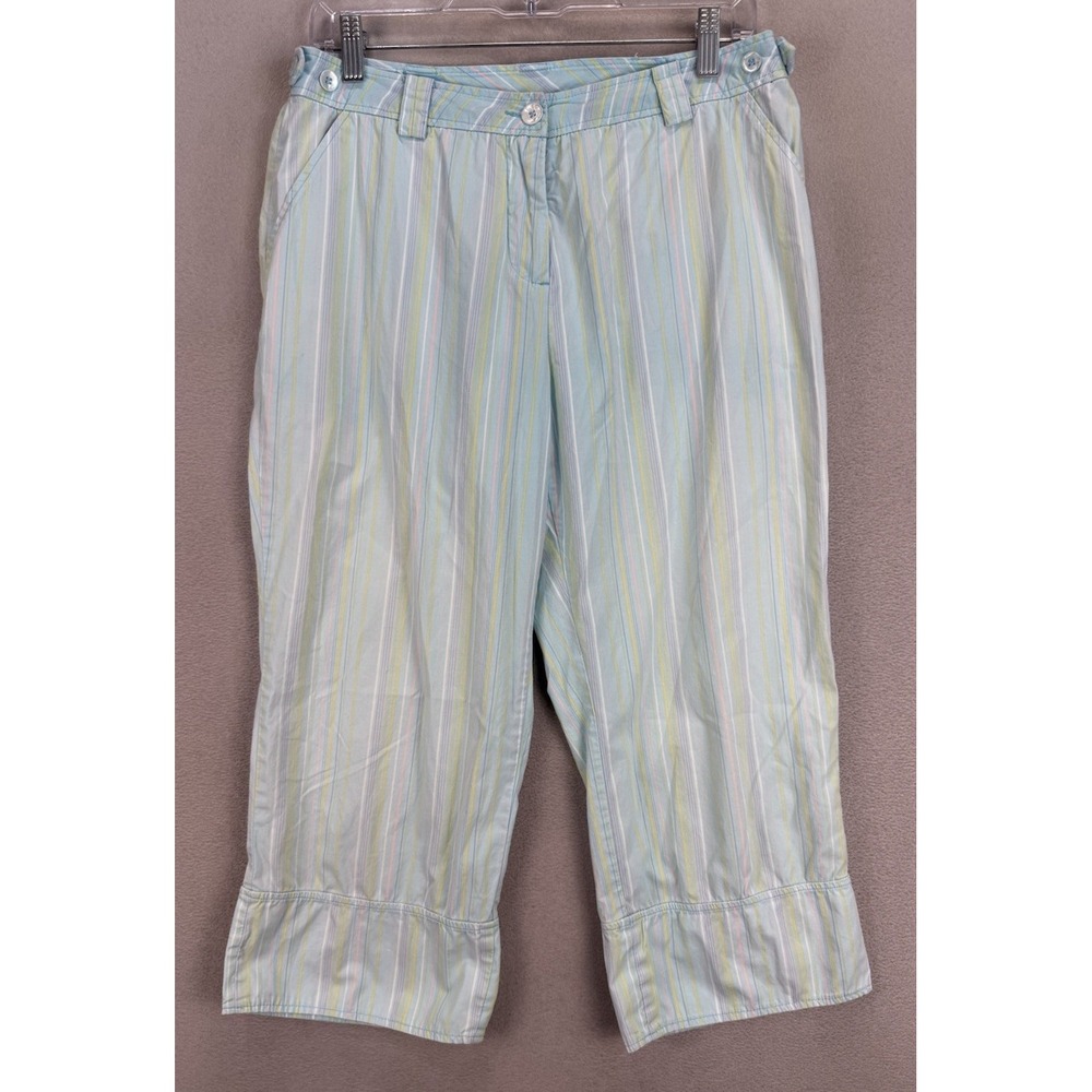 Lulu B Women's 8 Multicolor‎ Blue Strips Stretchy Lightweight Comfy Capri Pants